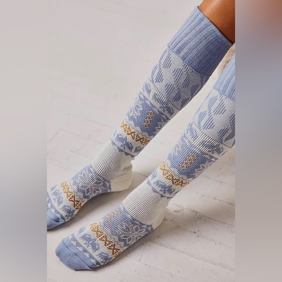 Free People Accessories - NWOT Free People Light Sky Baby Blue & White Pattern Winter Over The Knee Socks
